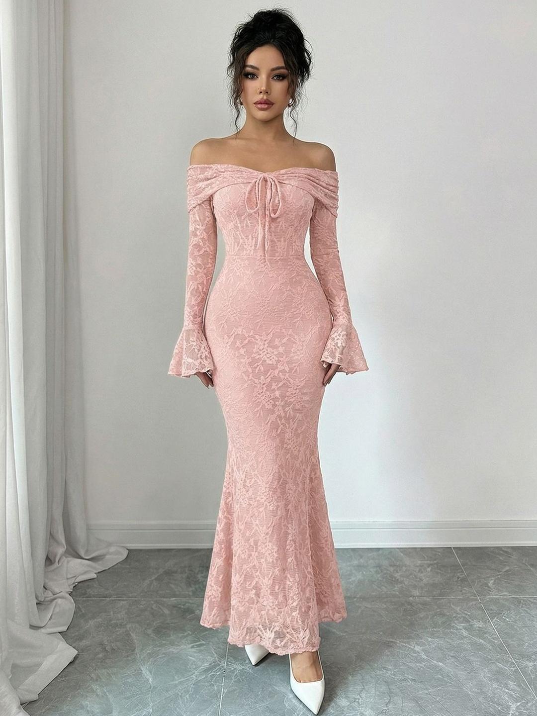 Zucchini Off-Shoulder Flared Sleeve Maxi Dress - Image 1