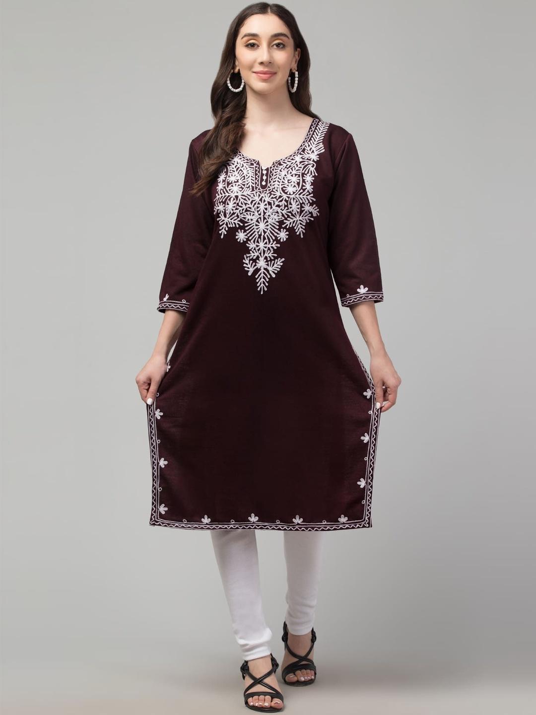 Buy SHAUKIYA Women Embroidered Woollen Kurta - Kurtas for Women ...