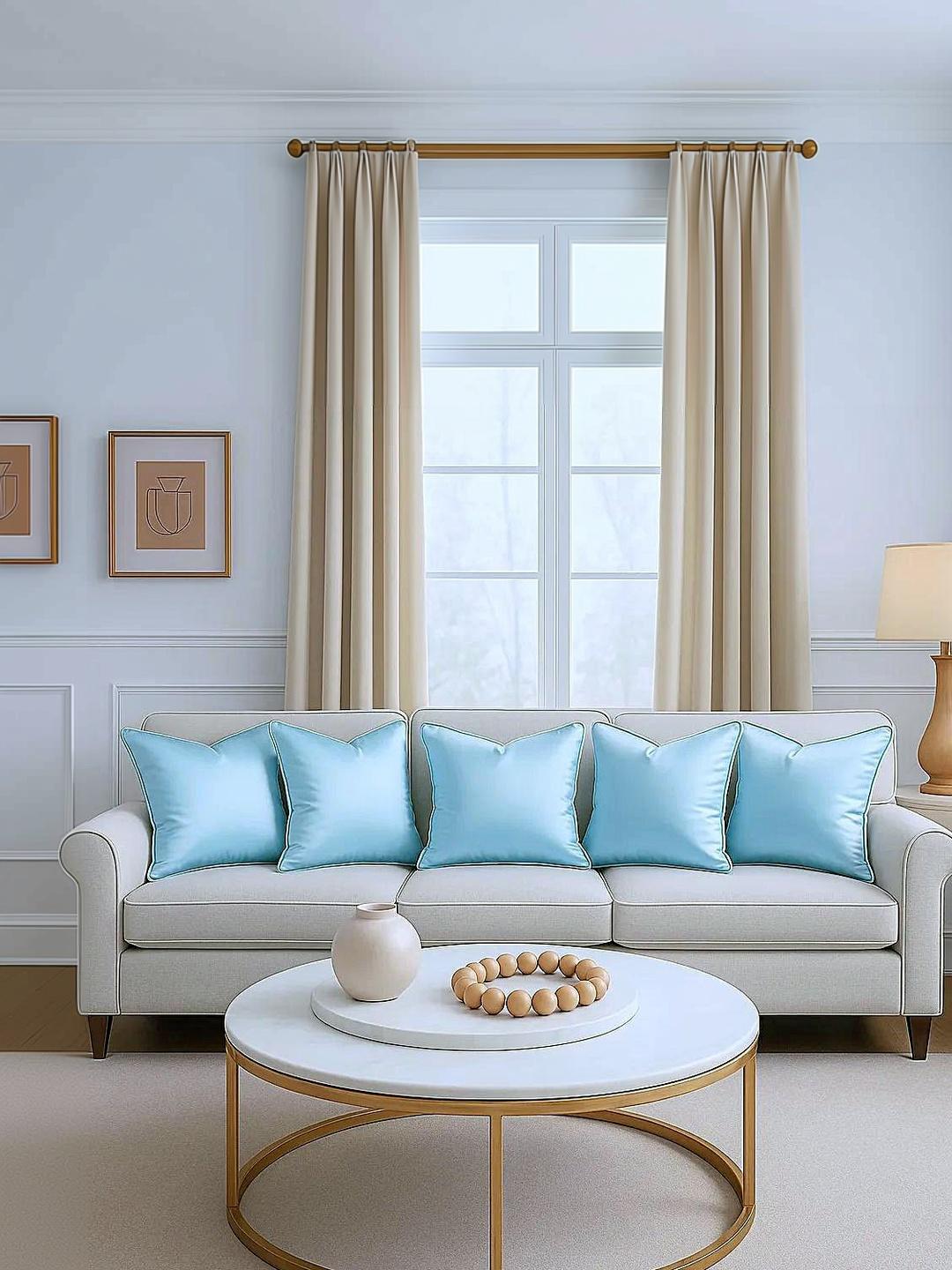 Buy RD TREND Aqua 5 Pieces Solid Satin Square Cushion Covers -  - Home for Unisex