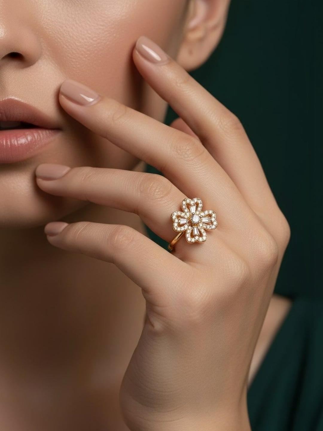 Buy DURATI Gold Plated American Diamond Studded Ring - - Accessories for Women