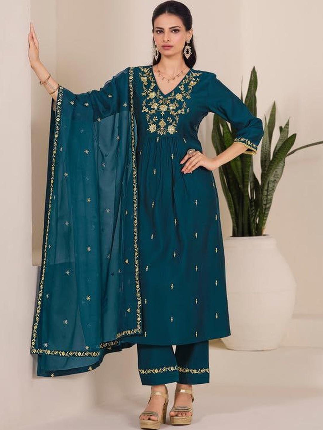 Women Ethnic Motifs Printed A-Line Kurta with Palazzos-TORAL