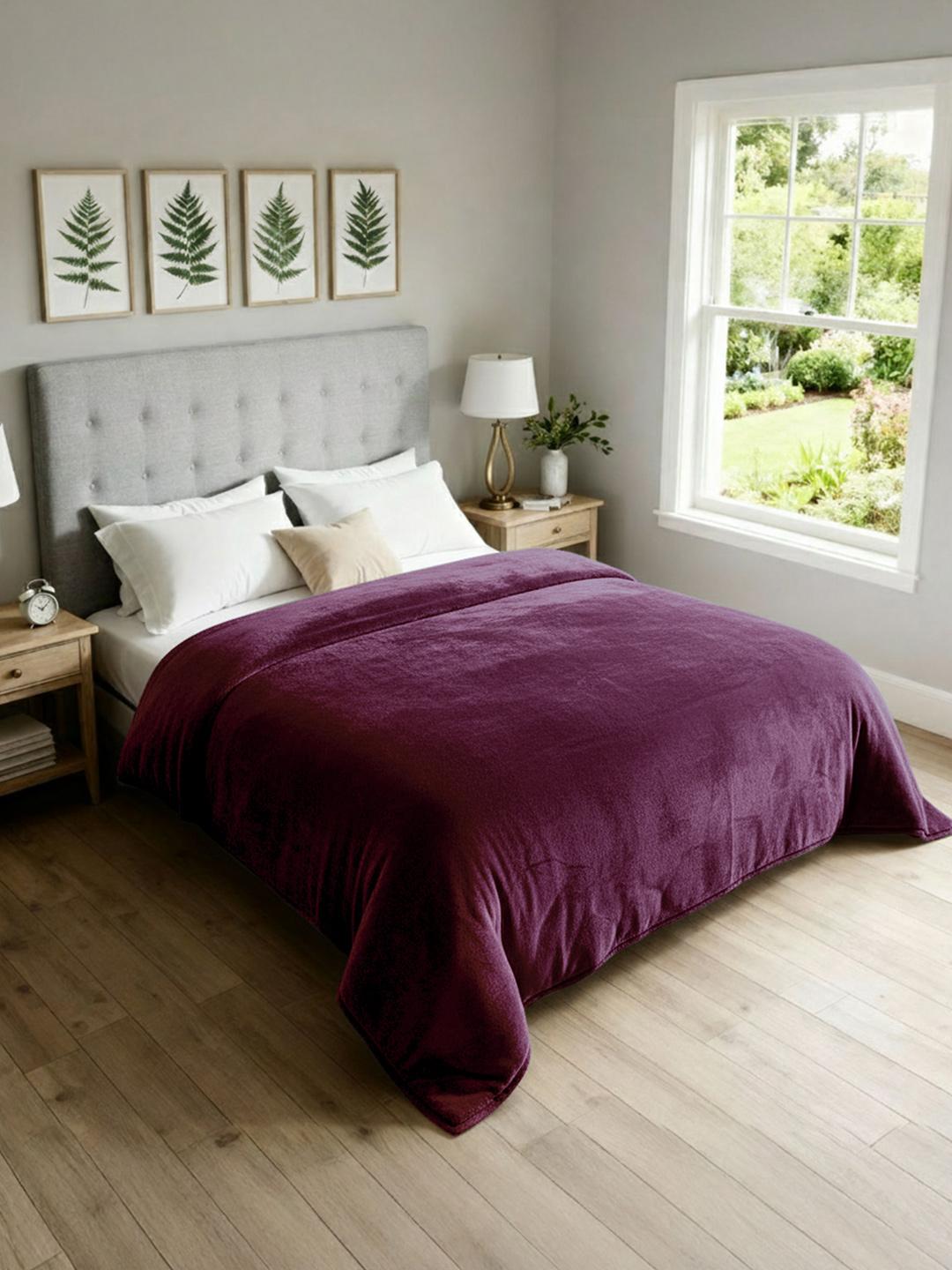 Buy Cortina Purple Solid AC Room 350 GSM Double Bed Blanket - - Home for Unisex