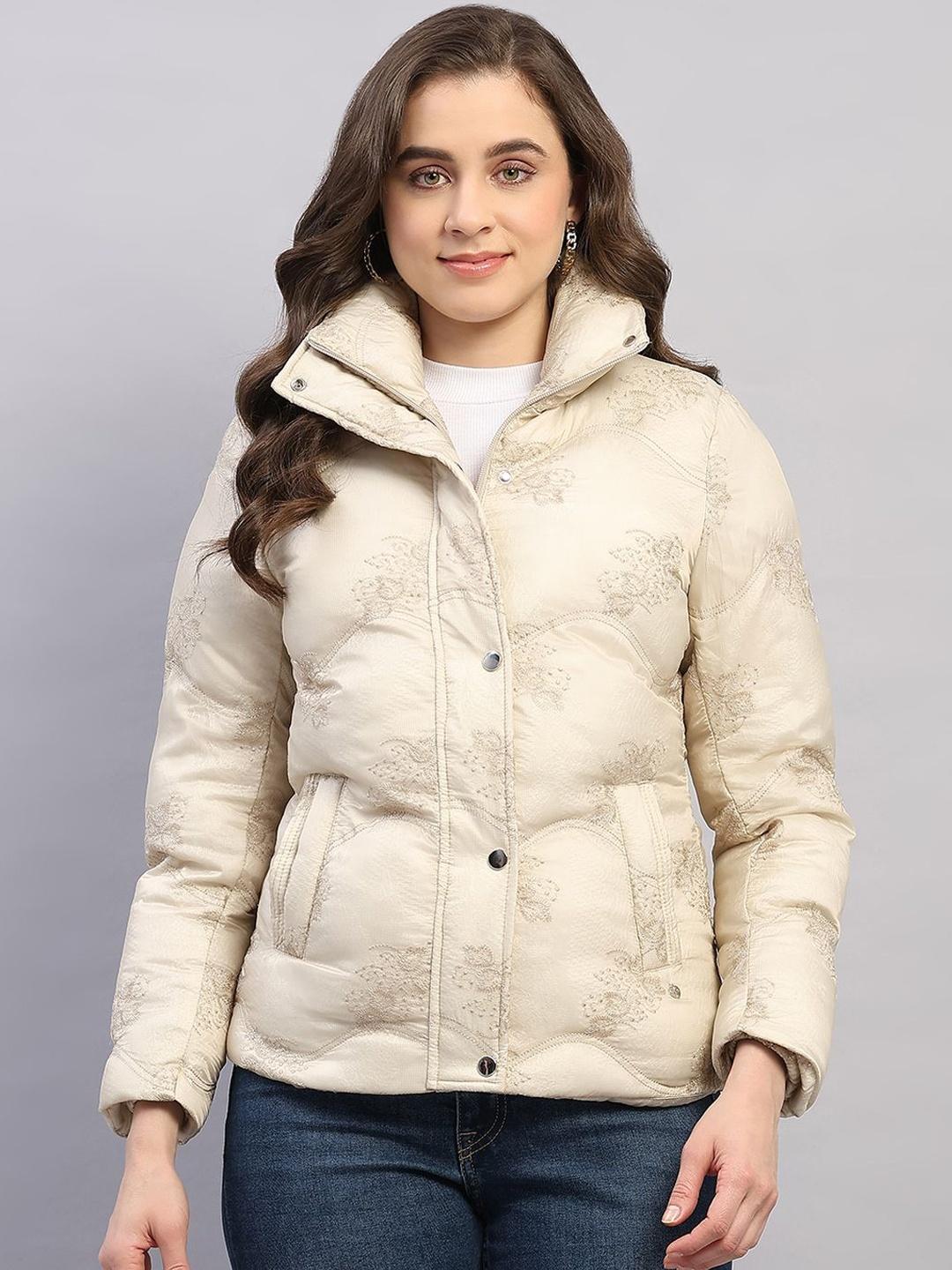 Monte Carlo Women Floral Puffer Jacket with Embroidered