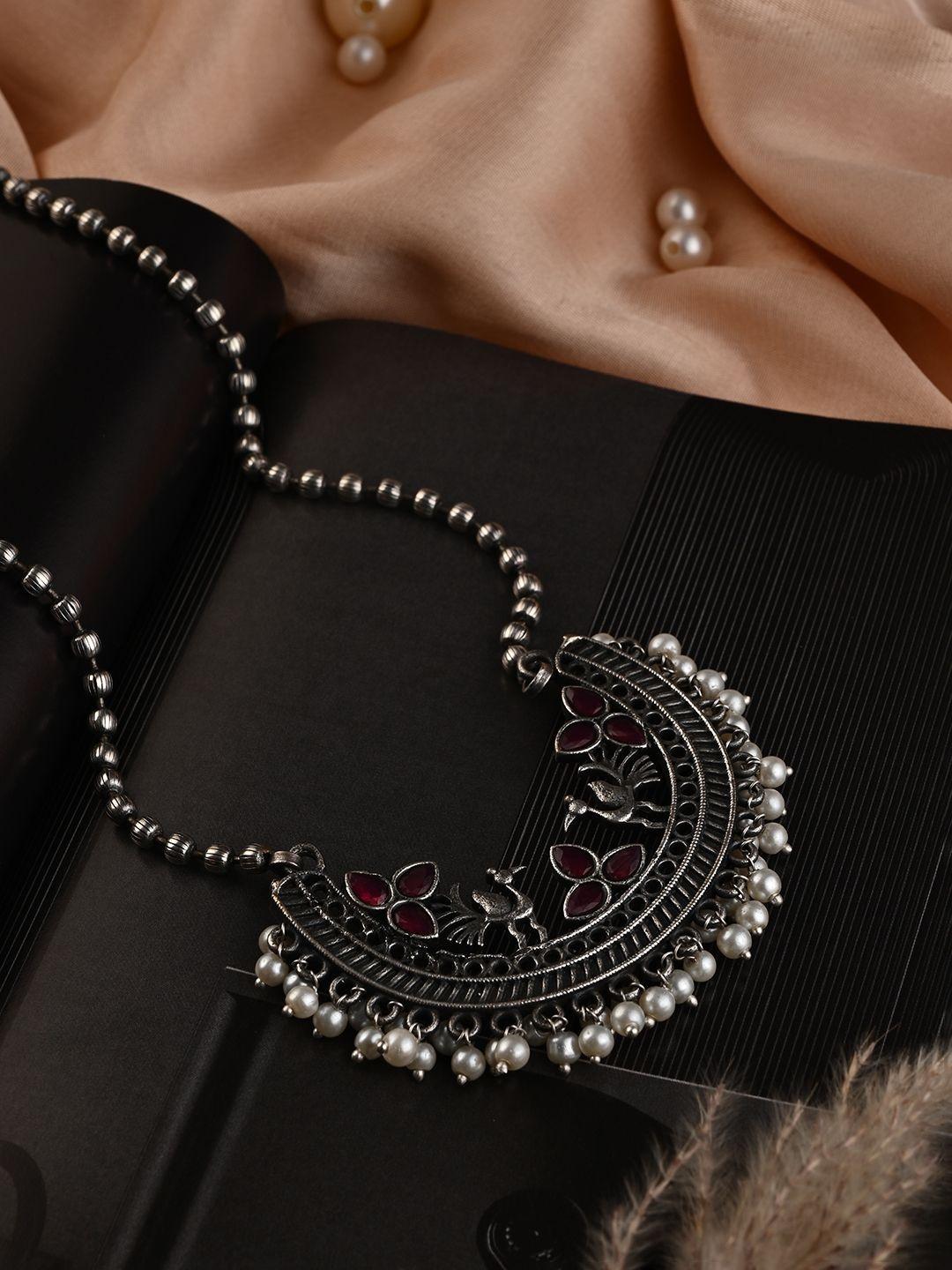 Buy VENI Brass Silver Plated Oxidised Necklace - - Accessories for Women