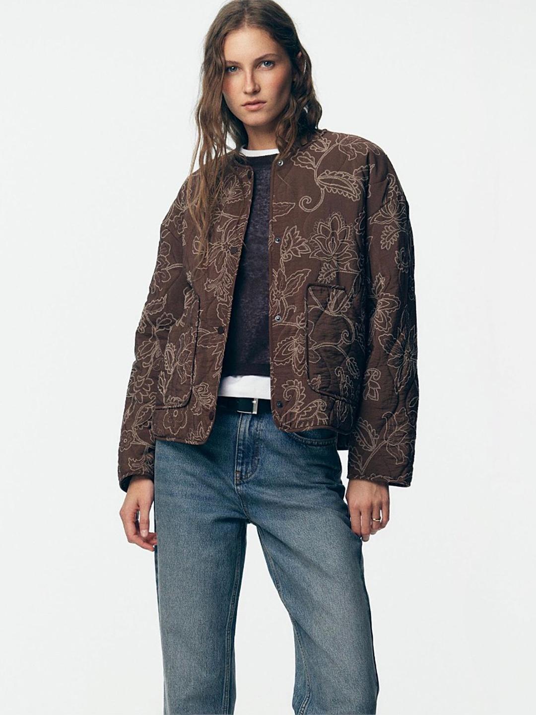 LULU & SKY Women Floral Quilted Jacket with Embroidered