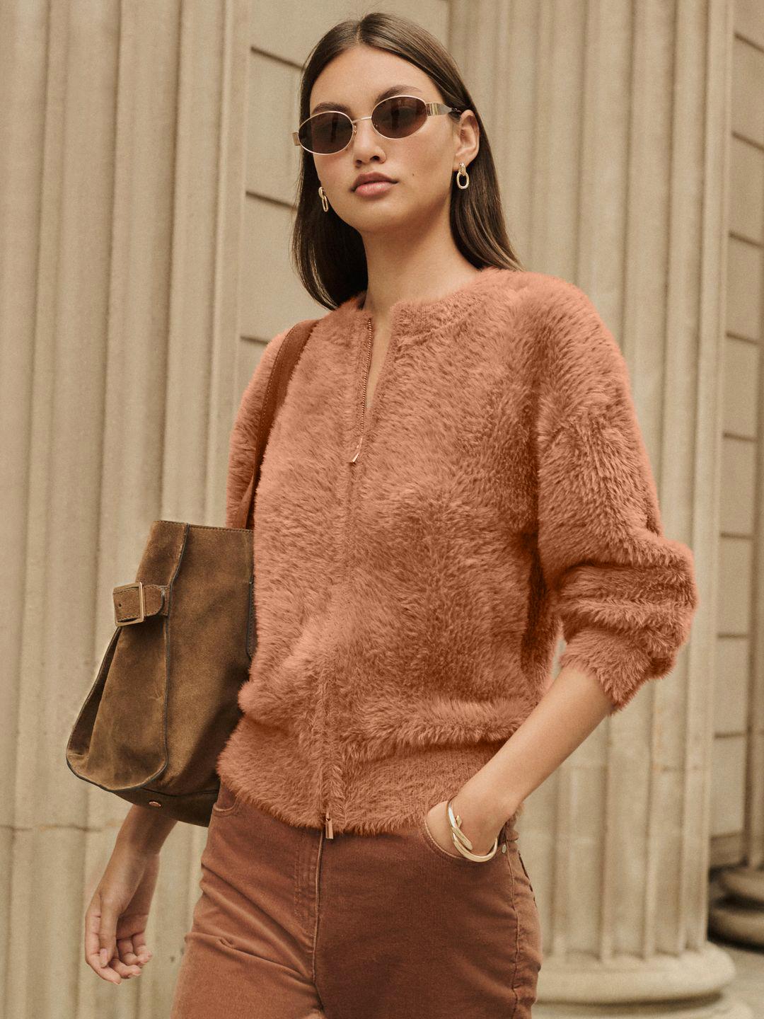 NEXT Collarless Faux Fur Bomber Jacket
