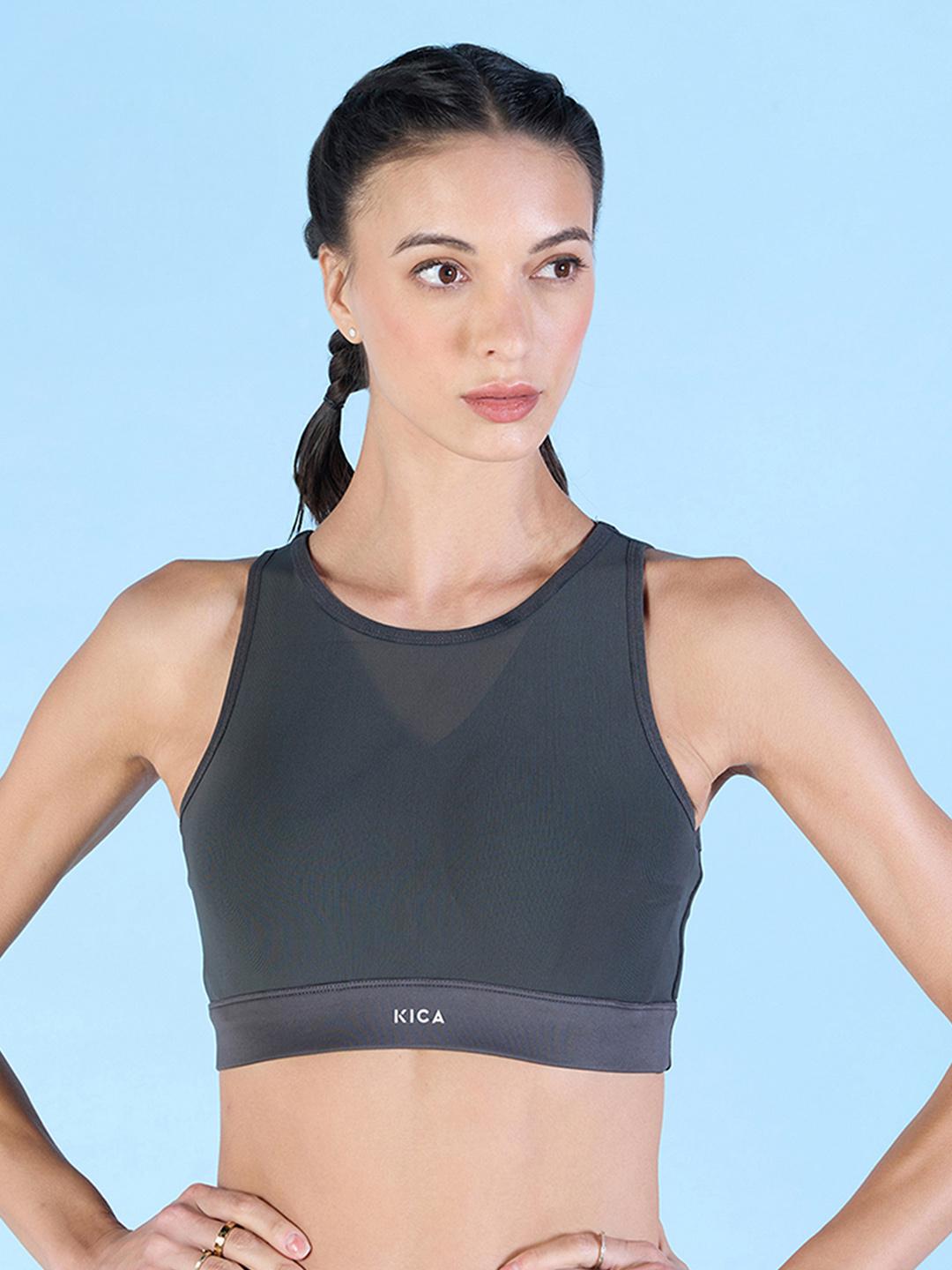Buy High Impact Mesh Sports Bra With Full Coverage Support In KICASKN Fabric KIC111 GREY -  - Apparel for Women
