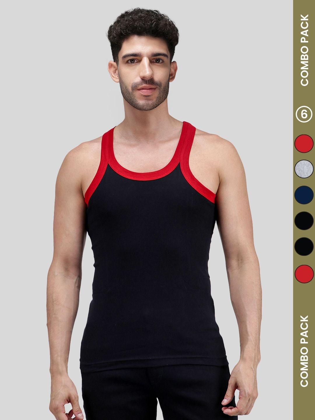 Buy AMUL COMFY Pack Of 6 Assorted Pure Cotton Round Neck Gym Vests ...