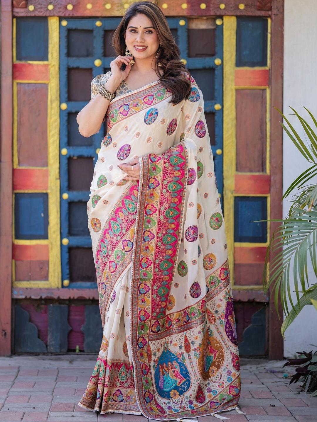 Buy ALMAARI FASHION Ethnic Motifs Embroidered Art Silk Heavy Work Saree ...