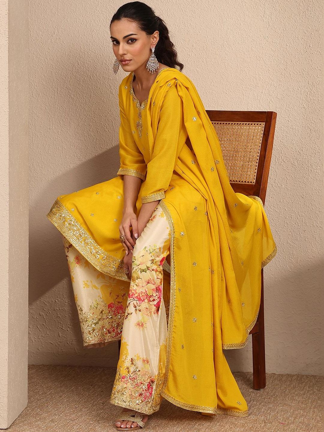 Libas Women Floral Embroidered Gotta Patti Kurta Set - Image 1