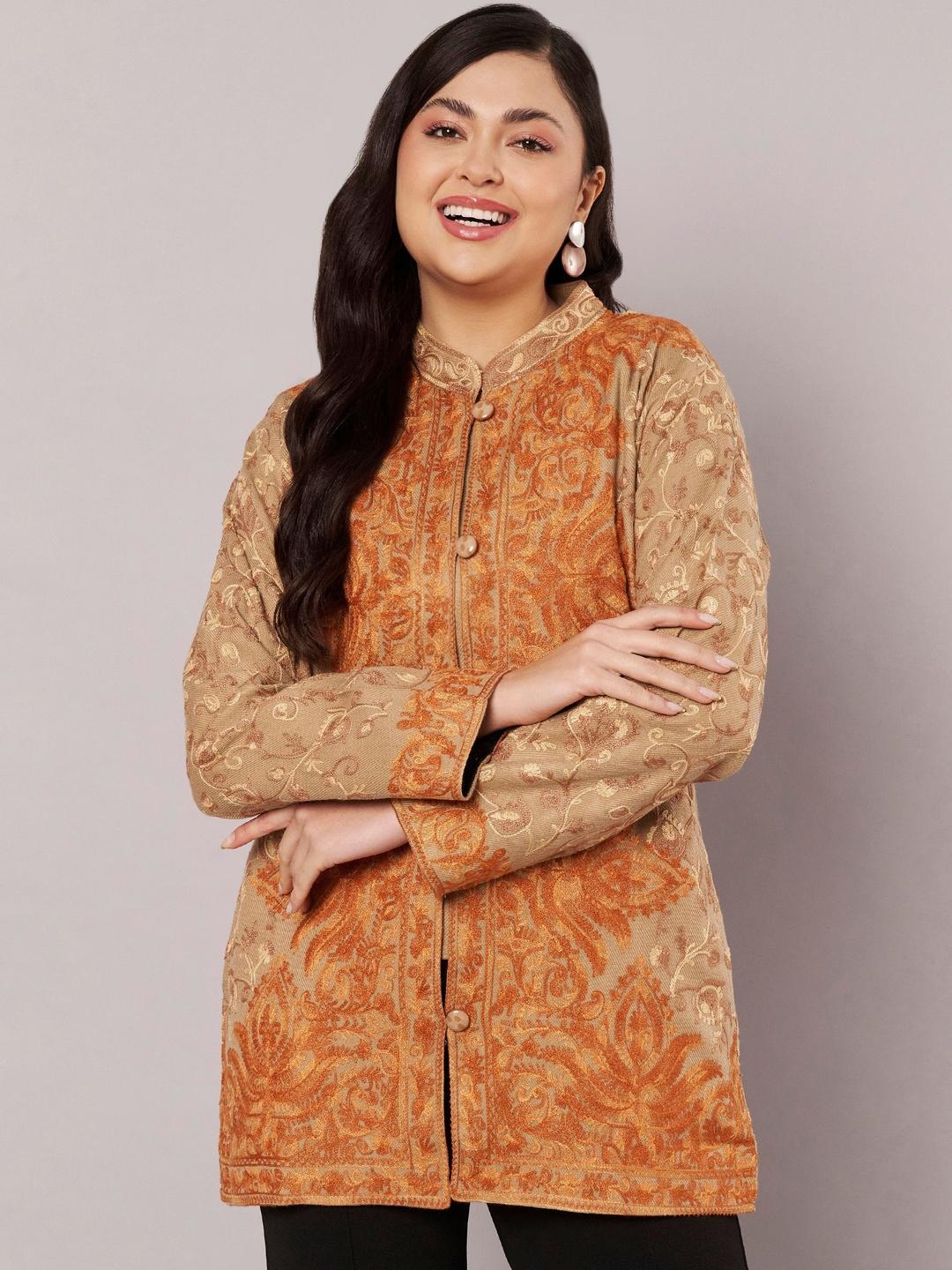 SWI Stylish Women Floral Woollen Open Front Jacket with Embroidered