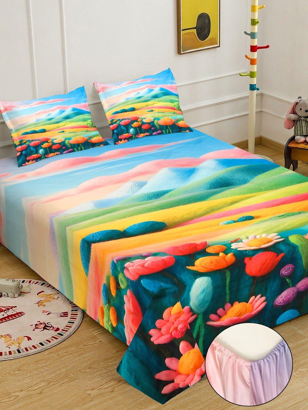 Buy Klotthe Floral Printed Fitted 400 TC King 7D Bedsheet & 2 Pillow Covers  2.50 M X 2.25 M -  - Home for Unisex