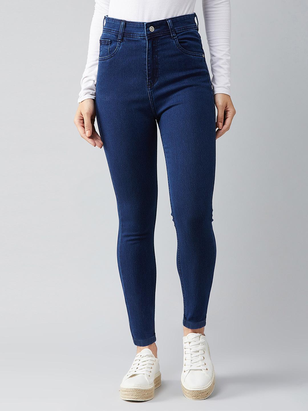 DOLCE CRUDO Navy Blue Skinny Fit High-Rise Stretchable Jeans
