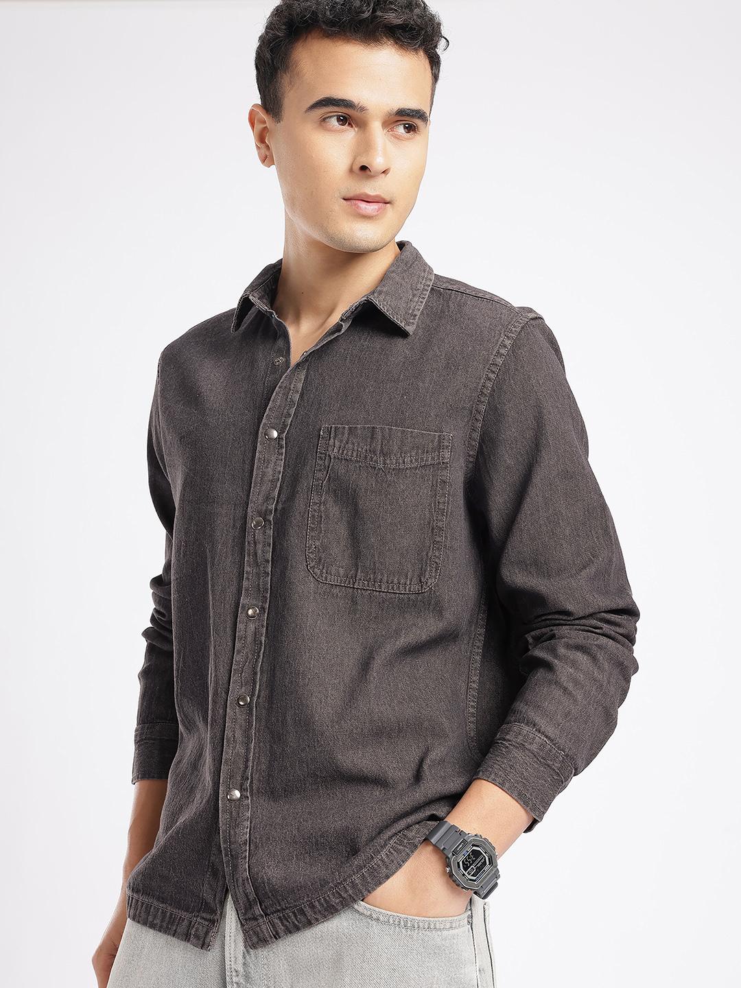 glitchez Denim Spread Collar Regular Fit Casual Shirt