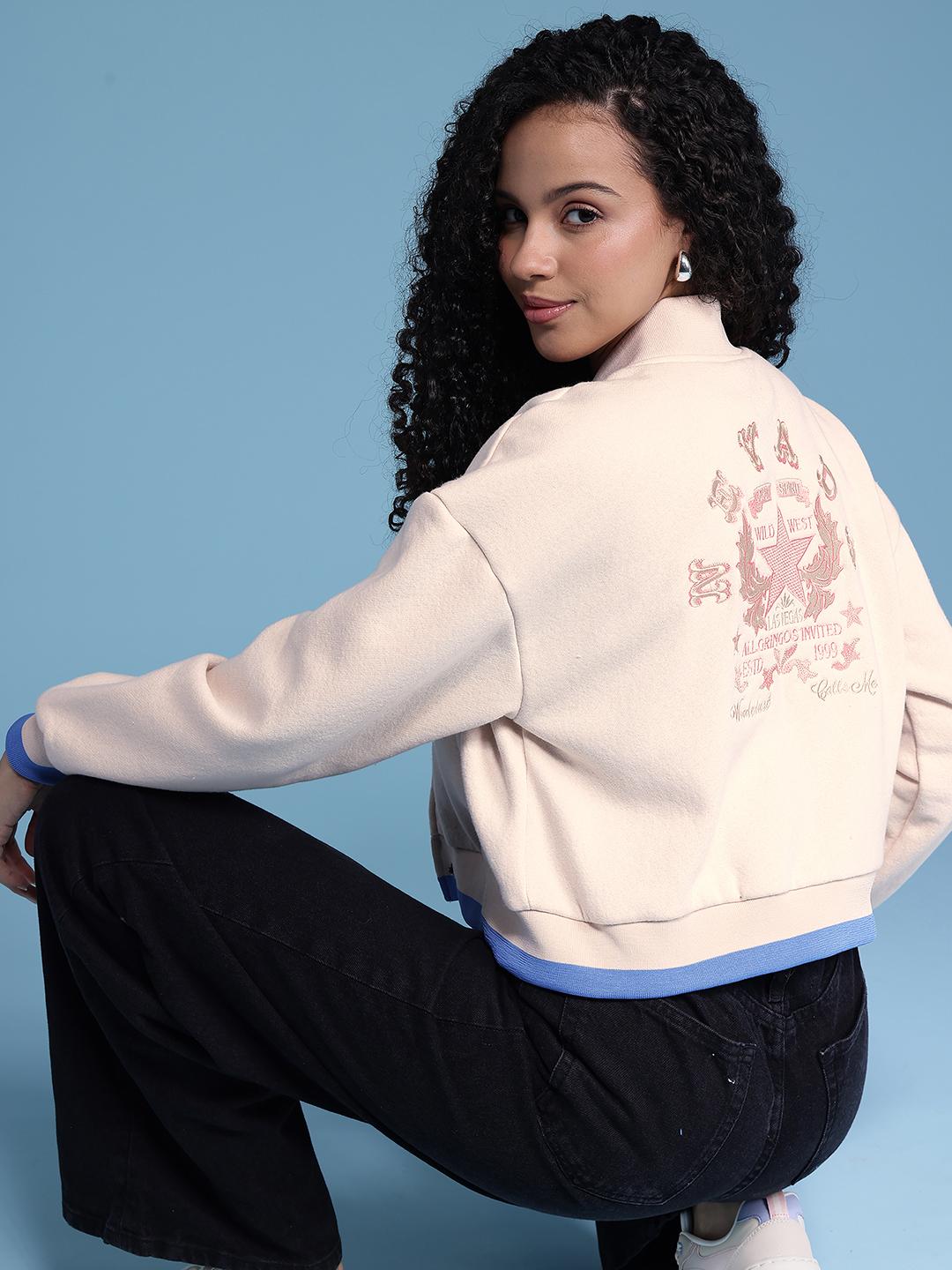 HERE&NOW Graphic Embroidered Crop Tailored Jacket