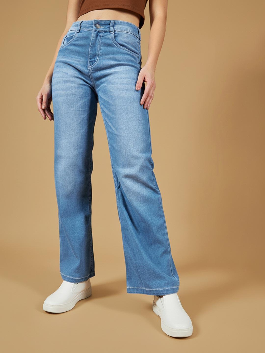 Roadster Women Wide Leg Mid Rise Blast Effect Light Weight Denim Jeans
