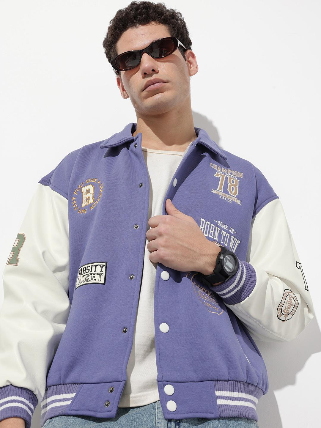 The Roadster Life Co. Typography Embroidered Mock Collar Varsity Jacket