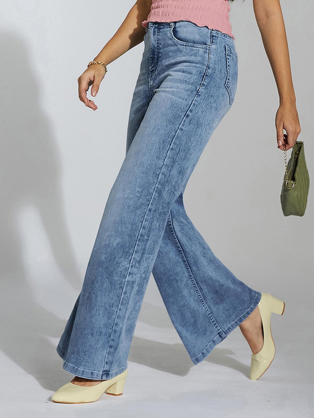 Miss Chase Women's Wide-Leg Clean-Look Regular-Length Stretchable Shaping Denim Jeans