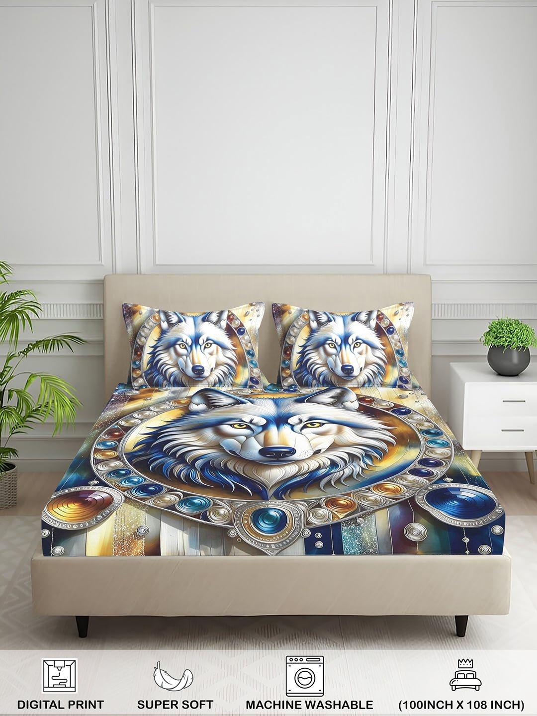 Buy Signature Multicoloured & White Graphic 144 TC King Bedsheet With 2 Pillow Covers -  - Home for Unisex