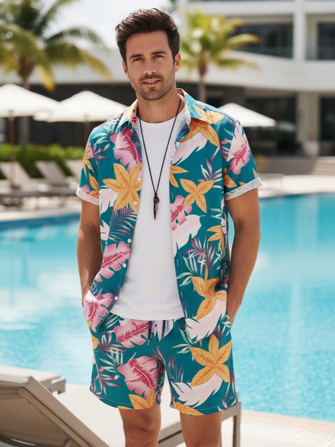 Buy LERIYA FASHION Shirt Collar Printed Shirt & Printed Shorts Co Ords - - Apparel for Men