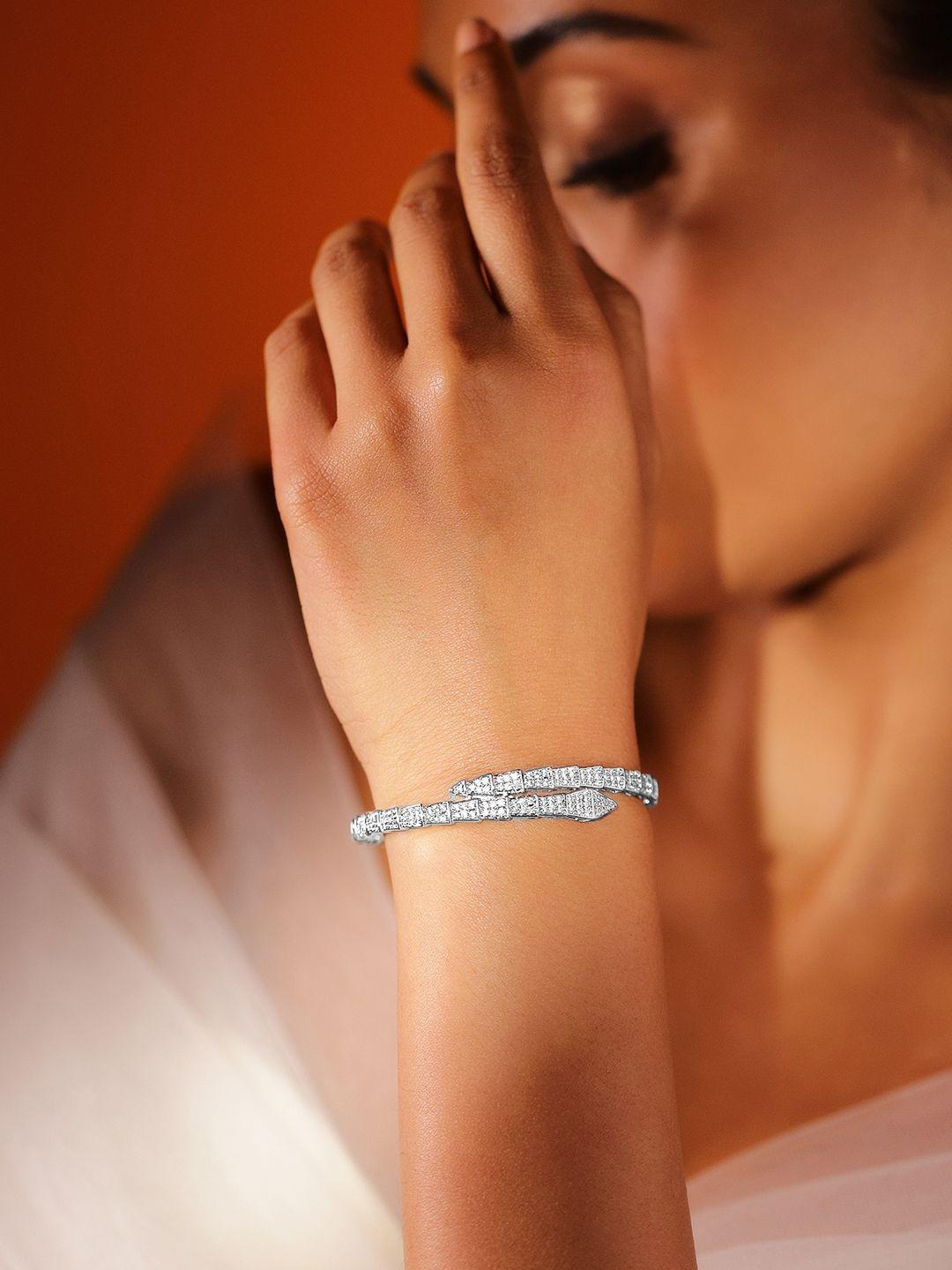 Buy Rubans Rhodium Plated Double Layer Snake Design Openable Bracelet With Cubic Zirconia -  - Accessories for Women