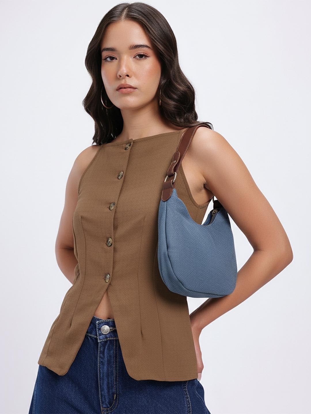 Buy Glitchez Boat Neck Top With Front Slit & Button Closure - Tops for ...