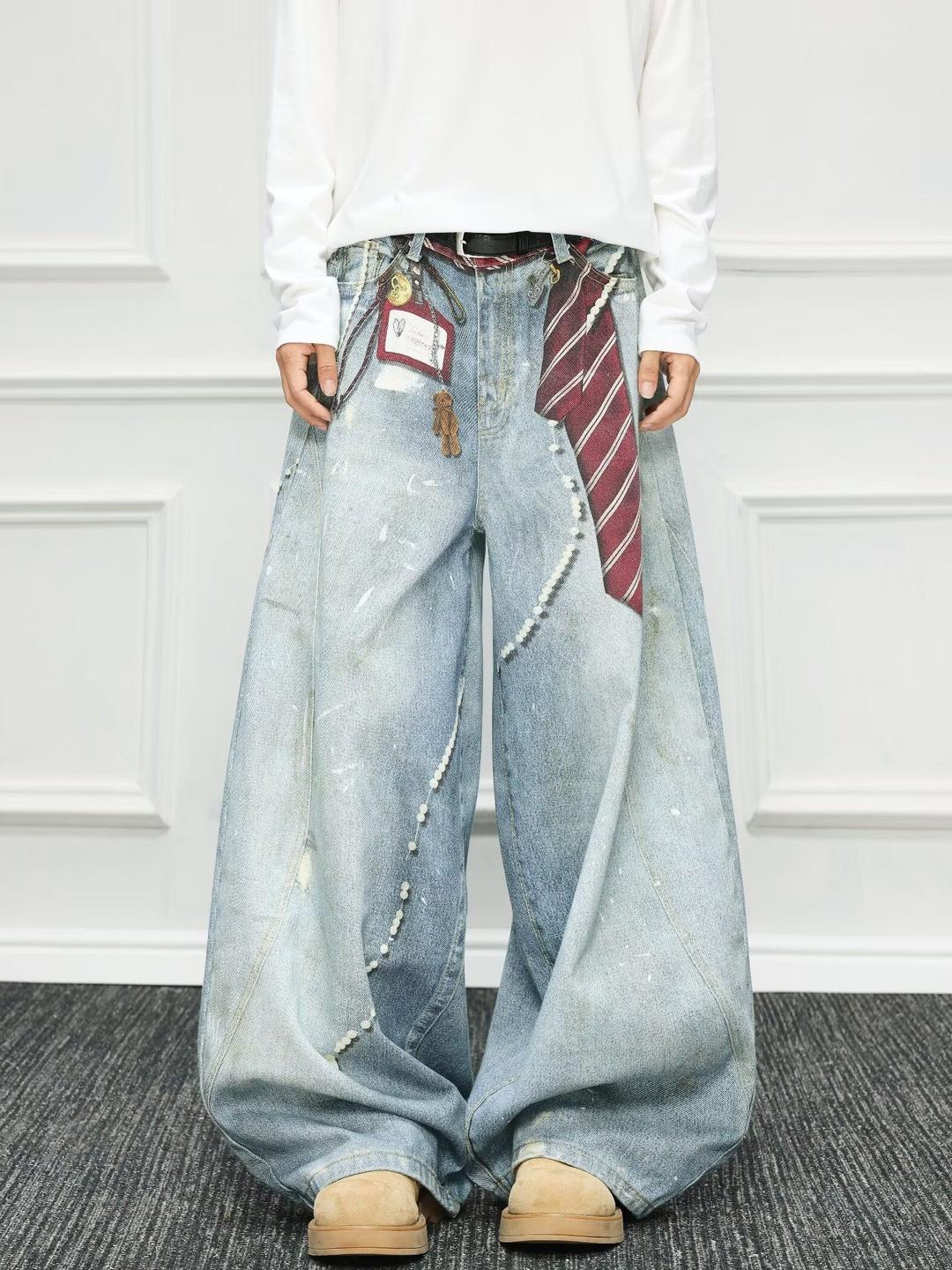 StyleCast x Revolte Men Wide Leg Mid-Rise Light Fade Printed Jeans