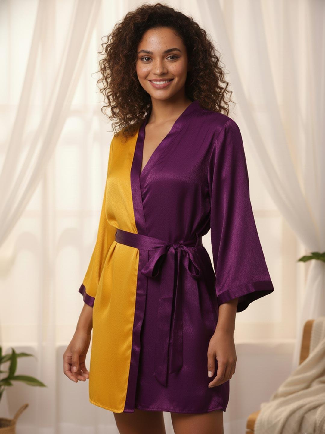 Mustard Yellow Robe Buy Aoba Women Purple & Mustard Yellow Robe With Satin Finish - Robe ...