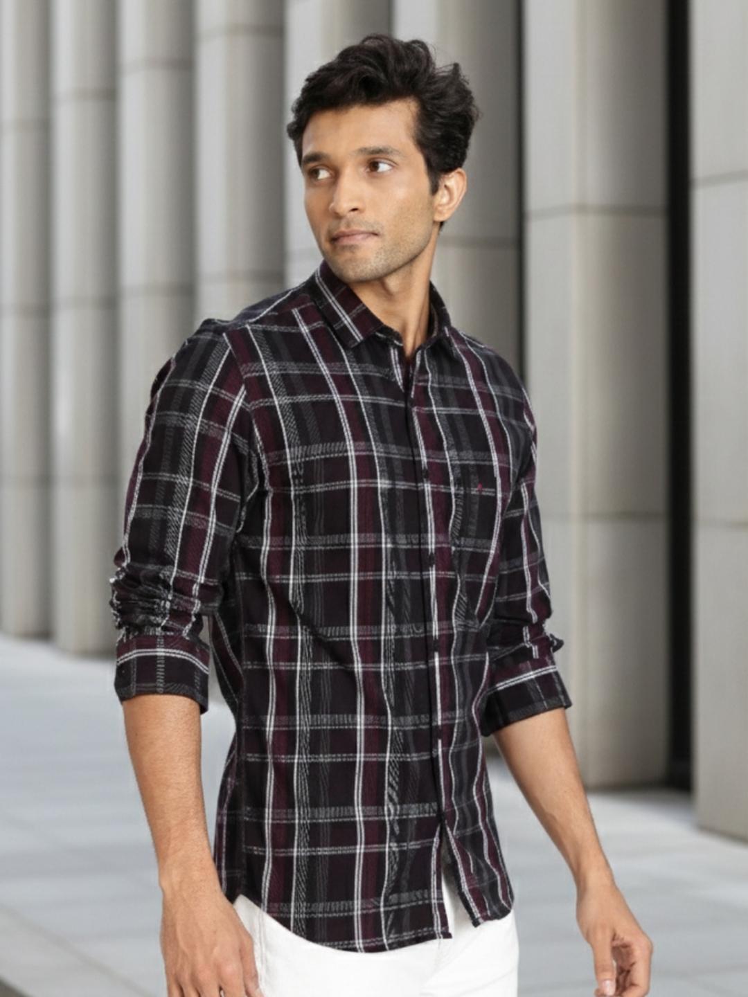 Buy COOL COLORS Men Brown Slim Fit Checked Full Sleeves Casual Shirt ...