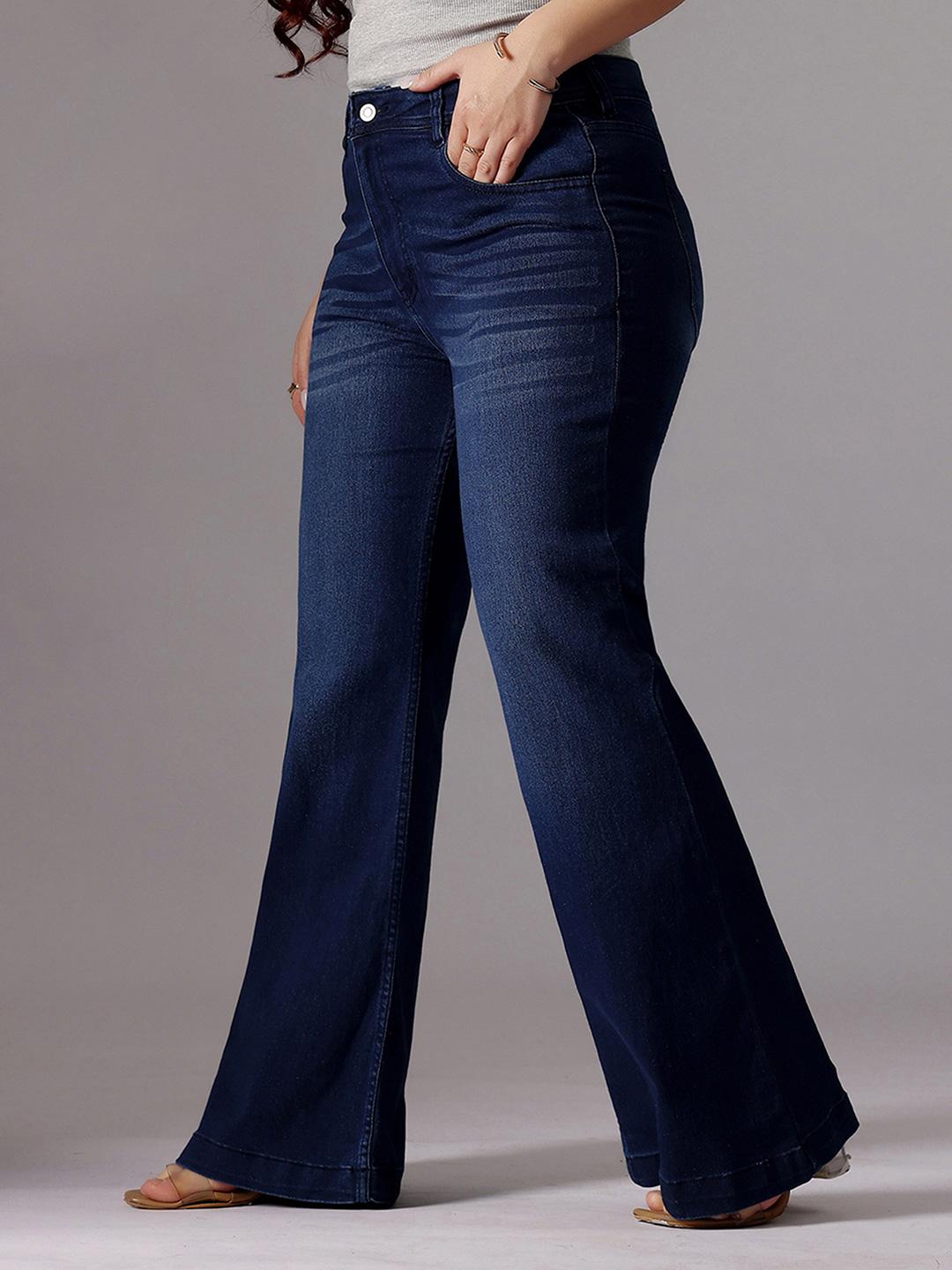 Miss Chase A+Women's High-Rise Clean-Look Regular-Length Stretchable Bootcut Denim Jeans