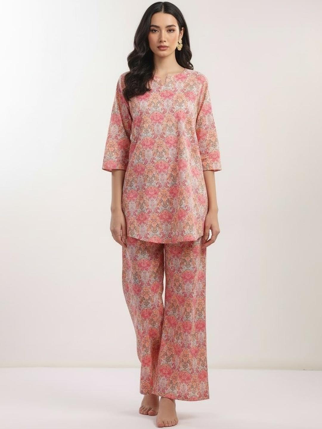 Buy JISORA Printed V Neck Top & Palazzos Co Ords - - Apparel for Women
