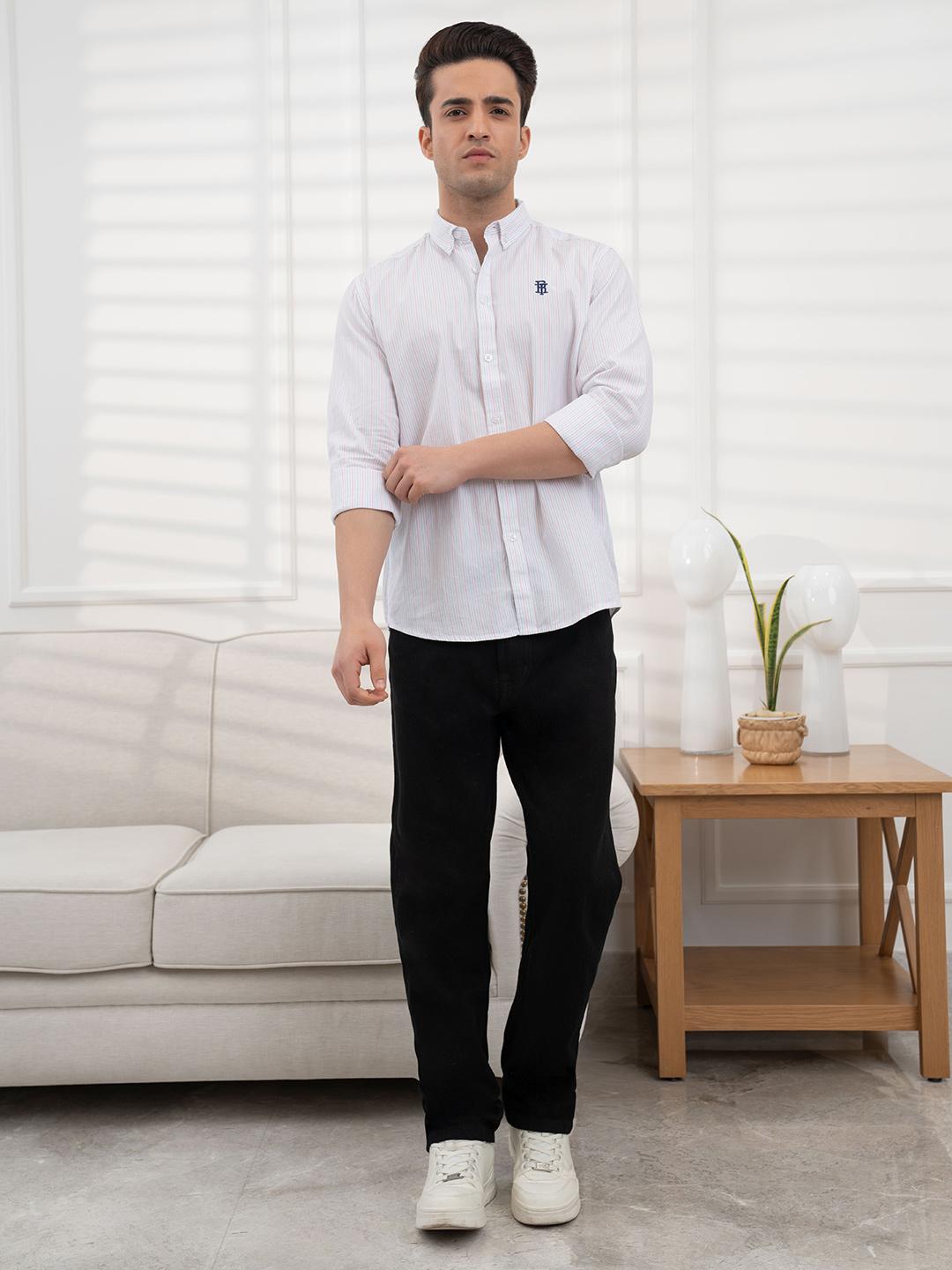 Red Tape Men Vertical Striped Pure Cotton Stylish Everyday Refined Look Casual Shirt