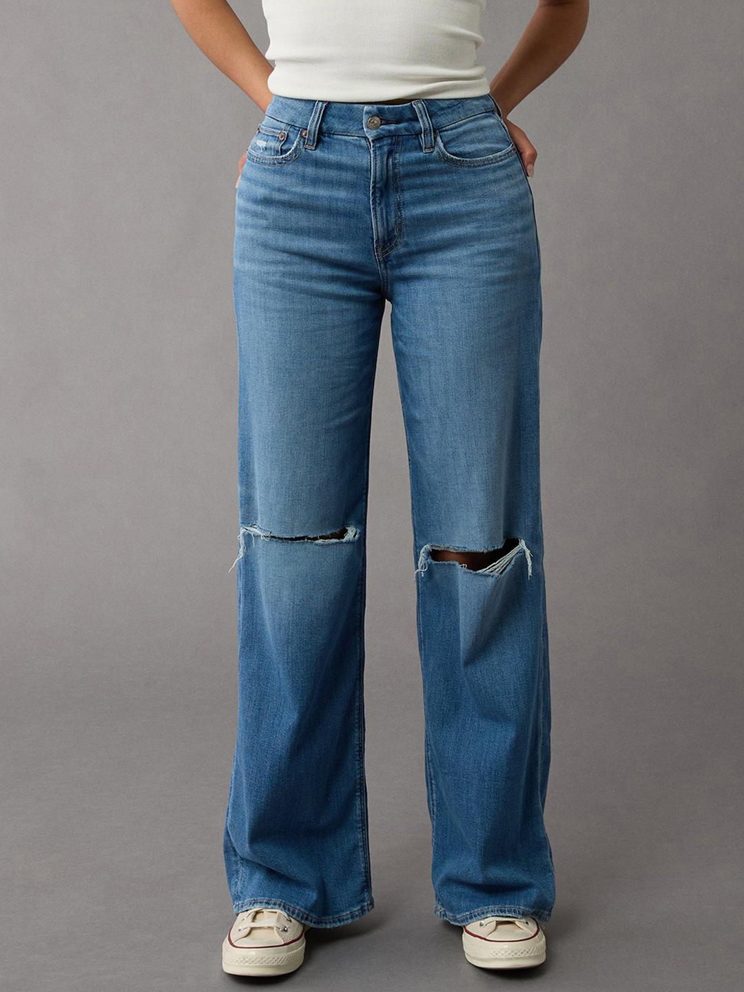 AMERICAN EAGLE OUTFITTERS Women Mid-Rise Slash Knee Baggy Jeans