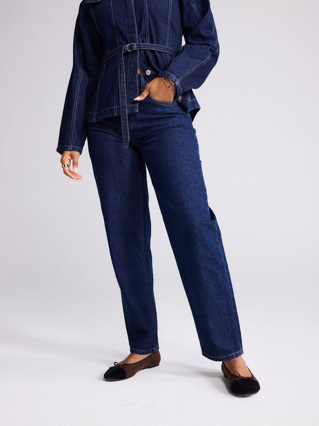 NEXT Women Mid-Rise Pure Cotton Barrel Fit Jeans