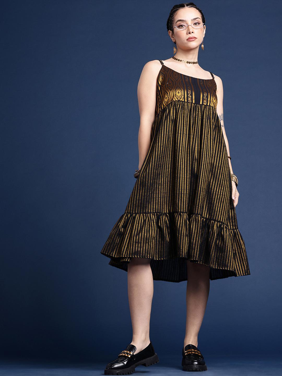 Buy Taavi Striped Shoulder Straps Woven Legacy Ethnic Dresses - - Apparel for Women
