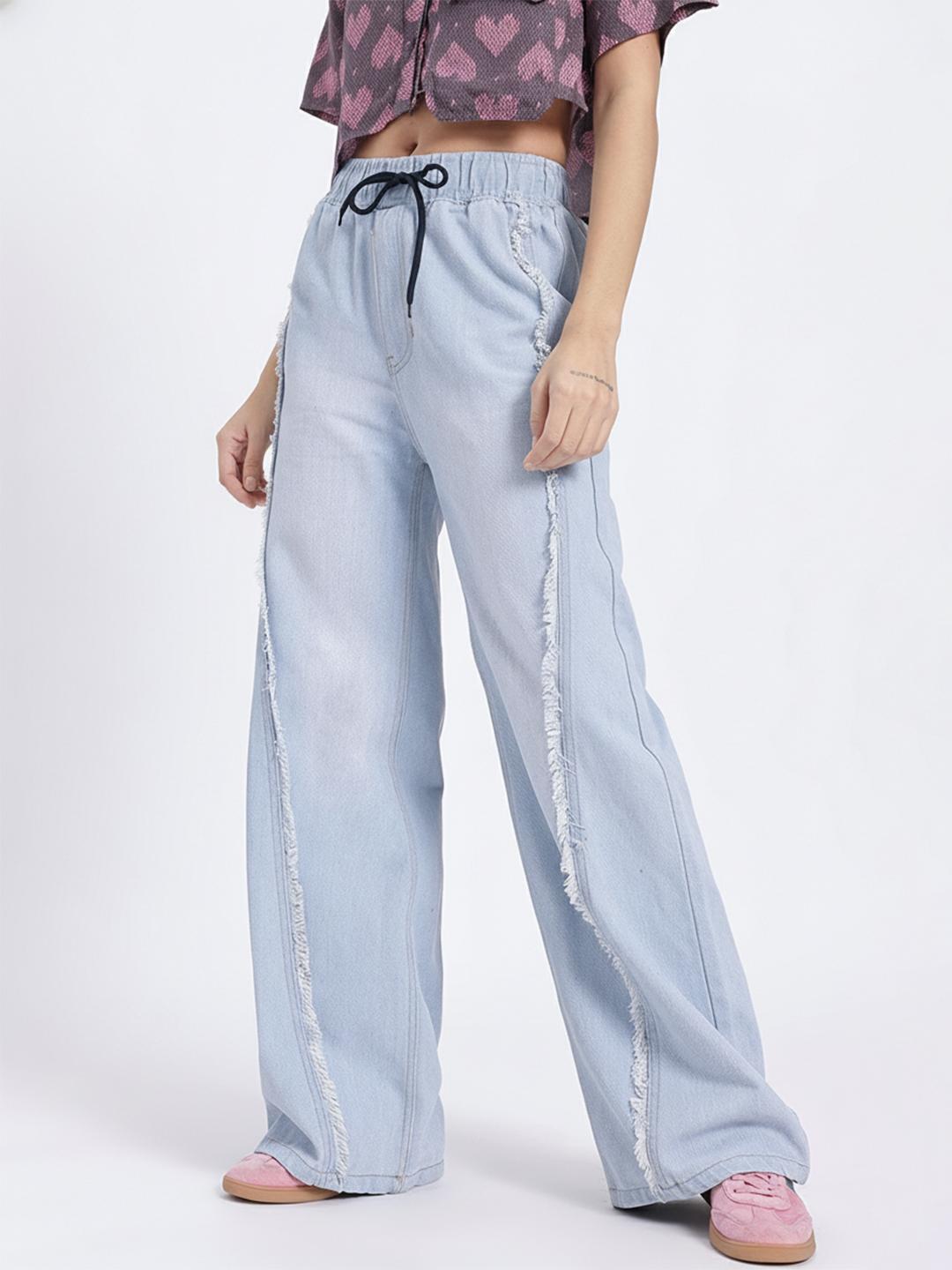 glitchez Women Relaxed Fit Mid-Rise Frayed Paneled Jeans