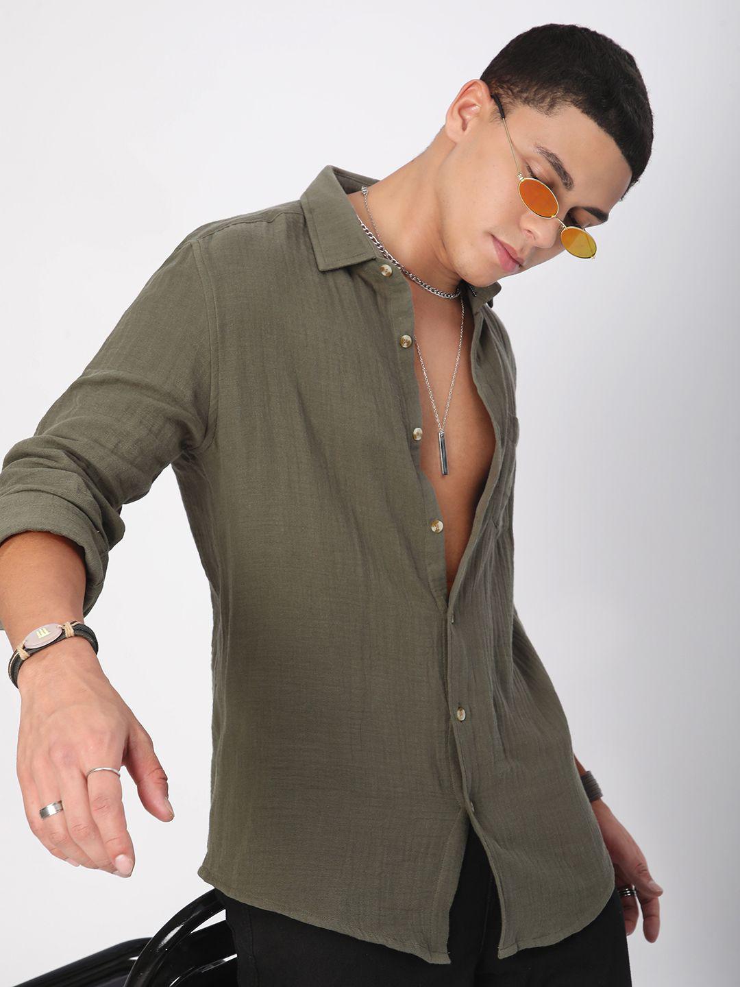 VASTRADO Men Classic Fit Spread Collar Solid Cotton Casual Shirt