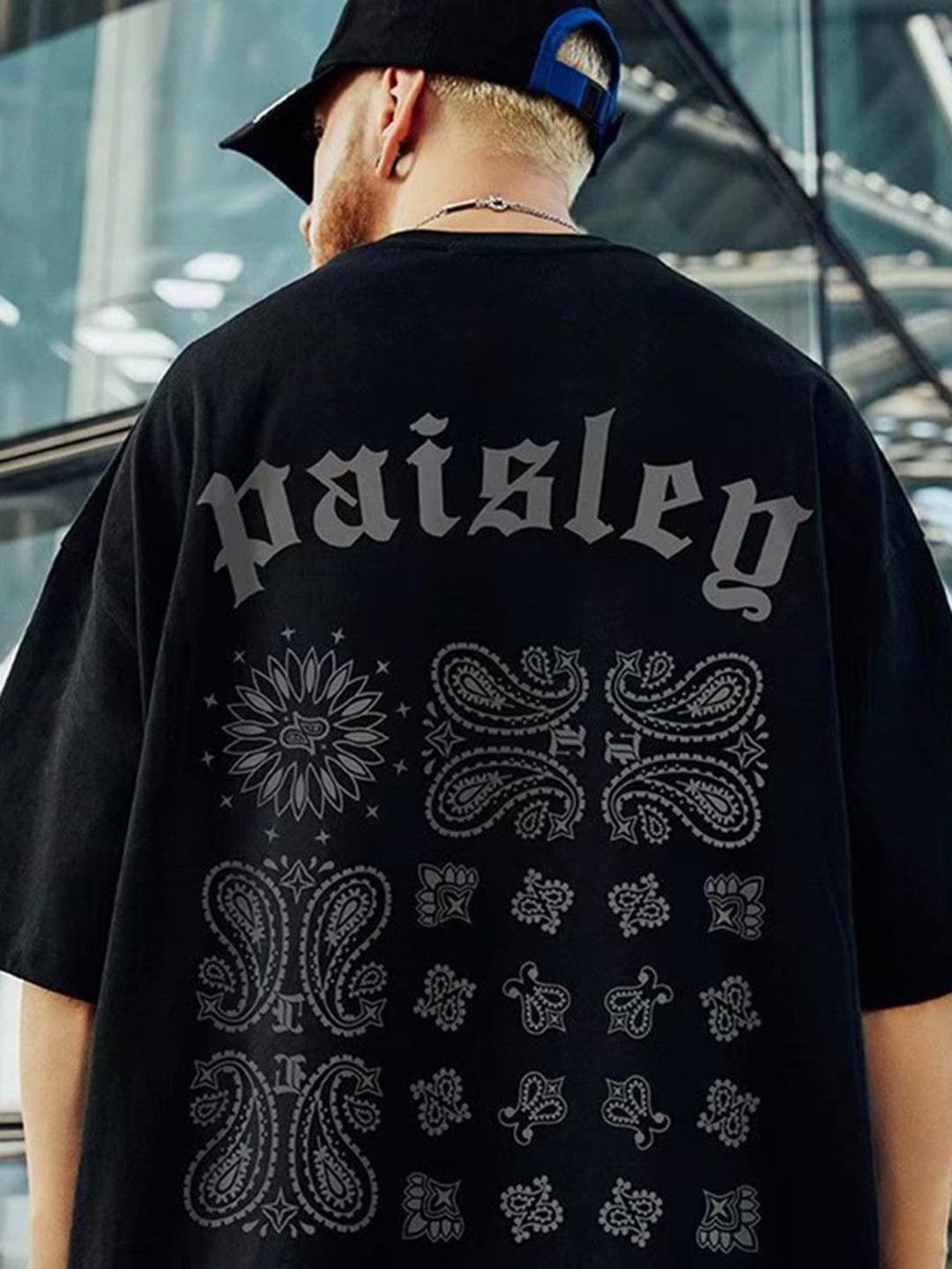 Men's Graphic Black Round Neck Oversized T-Shirt