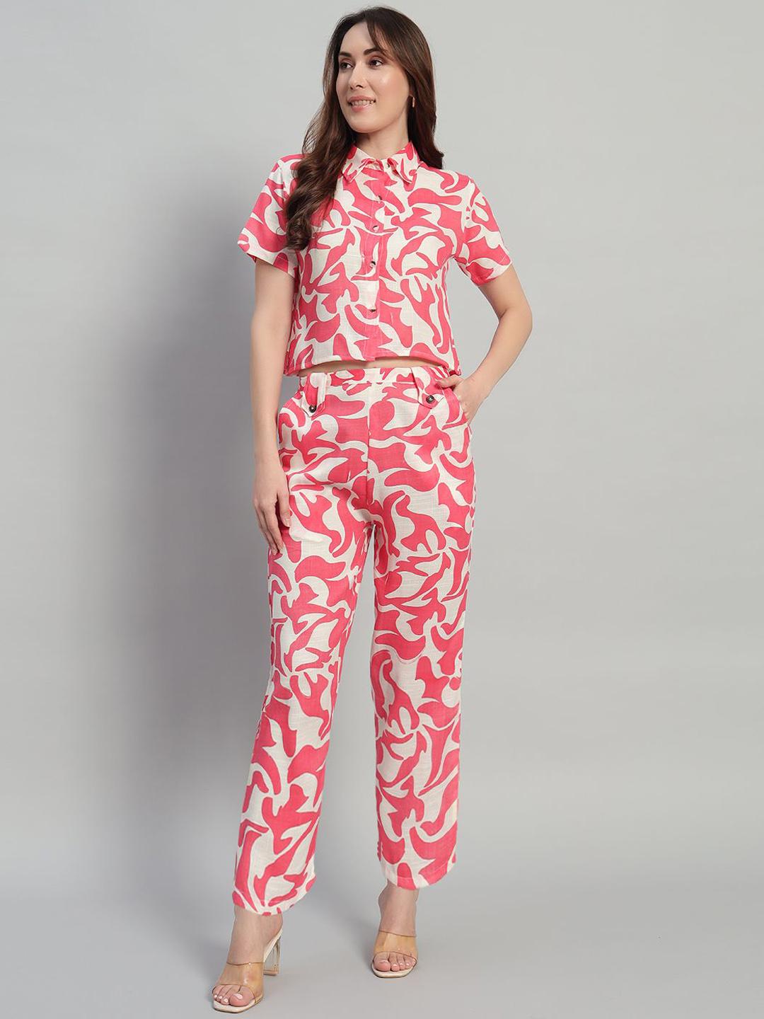 Buy ROSEMELON Abstract Printed Shirt Collar Shirt With Trouser - - Apparel for Women