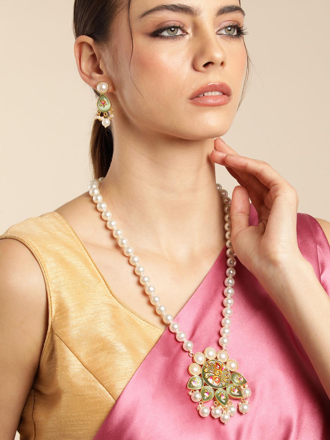 Buy Anouk Gold Plated Beaded & MOP Studded Painted Premium Necklace & Earring Set - - Accessories for Women