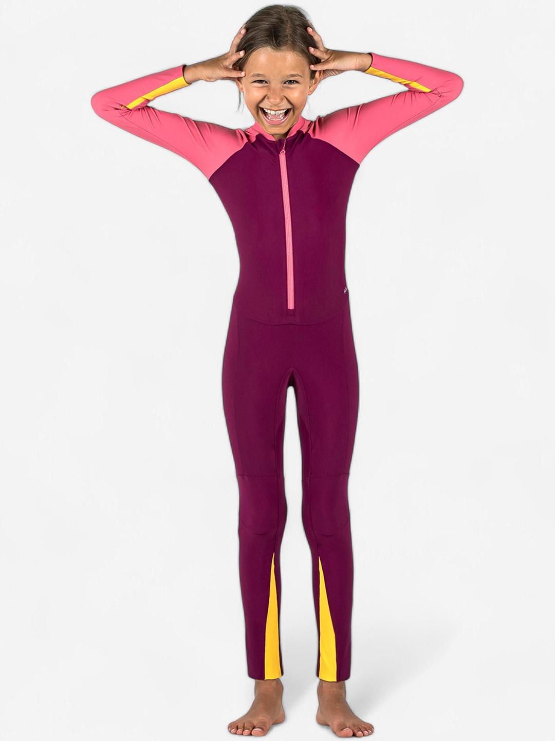 Buy Decathlon Girls Pink Purple UV Combiswim Chlorine Resistance One Piece Swimsuit - - Apparel for Girls