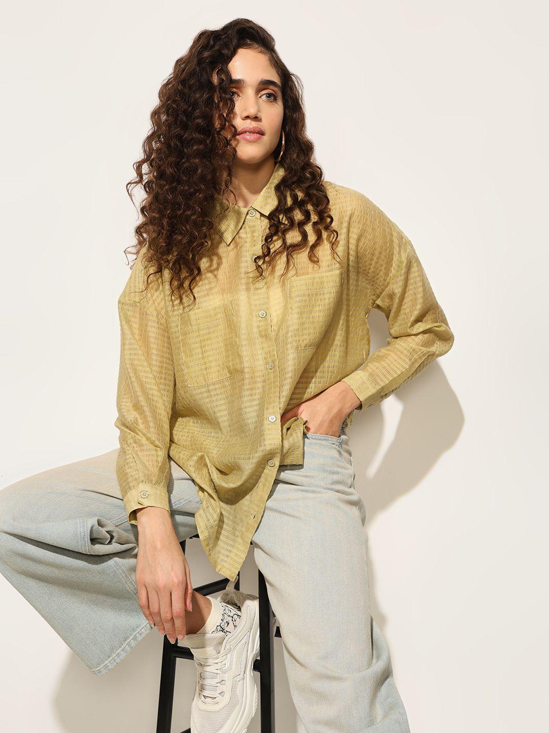 Women's Cream Standard Boxy Opaque Casual Shirt
