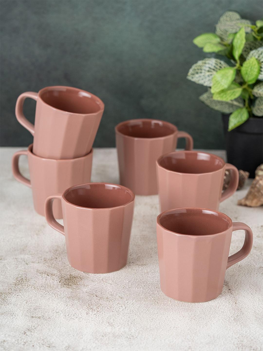 Buy CLAY CRAFT Raksha Bandhan Pink Textured Ceramic Microwave Safe 6 Piece Mugs 240ml - - Home for Unisex