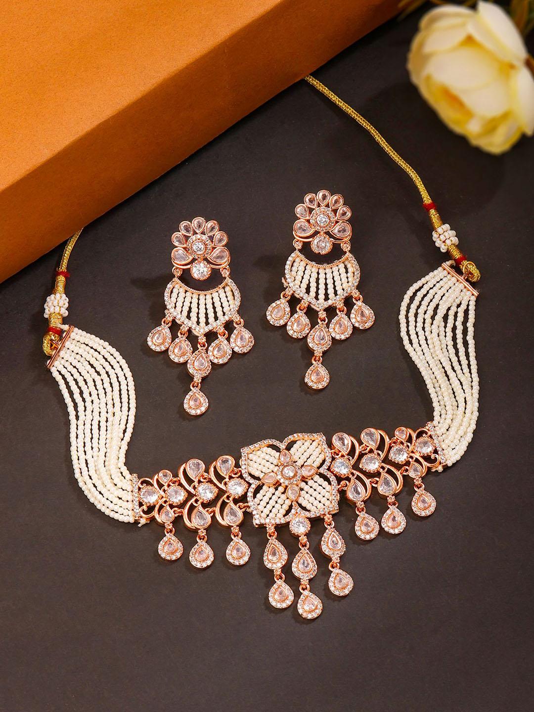 Buy Yellow Chimes Rose Gold Plated American Diamond Studded Choker Jewellery Set - - Accessories for Women