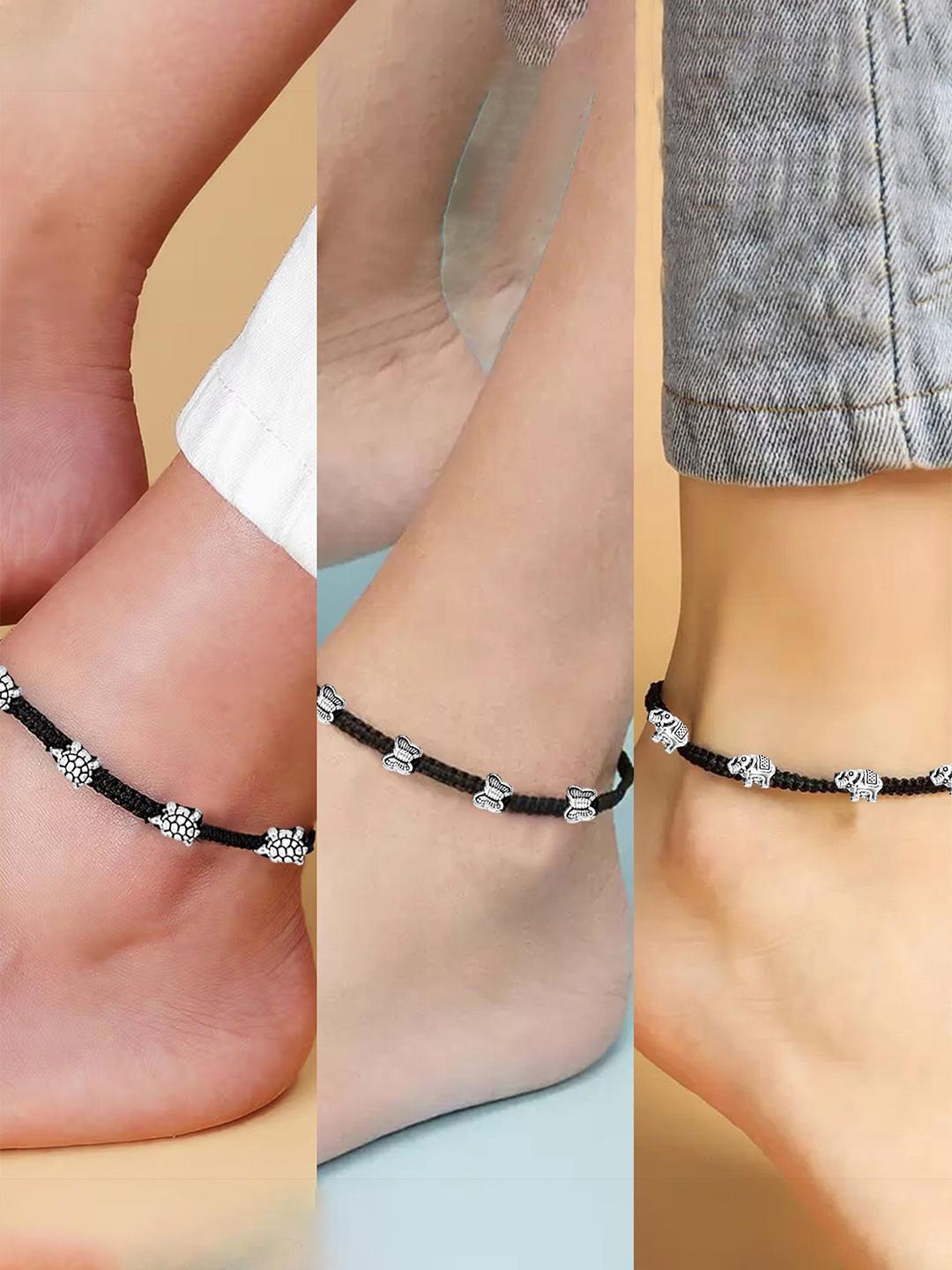 Buy VAMA Women Set Of 3 Adjustable Black Thread Anklet - Anklet for ...