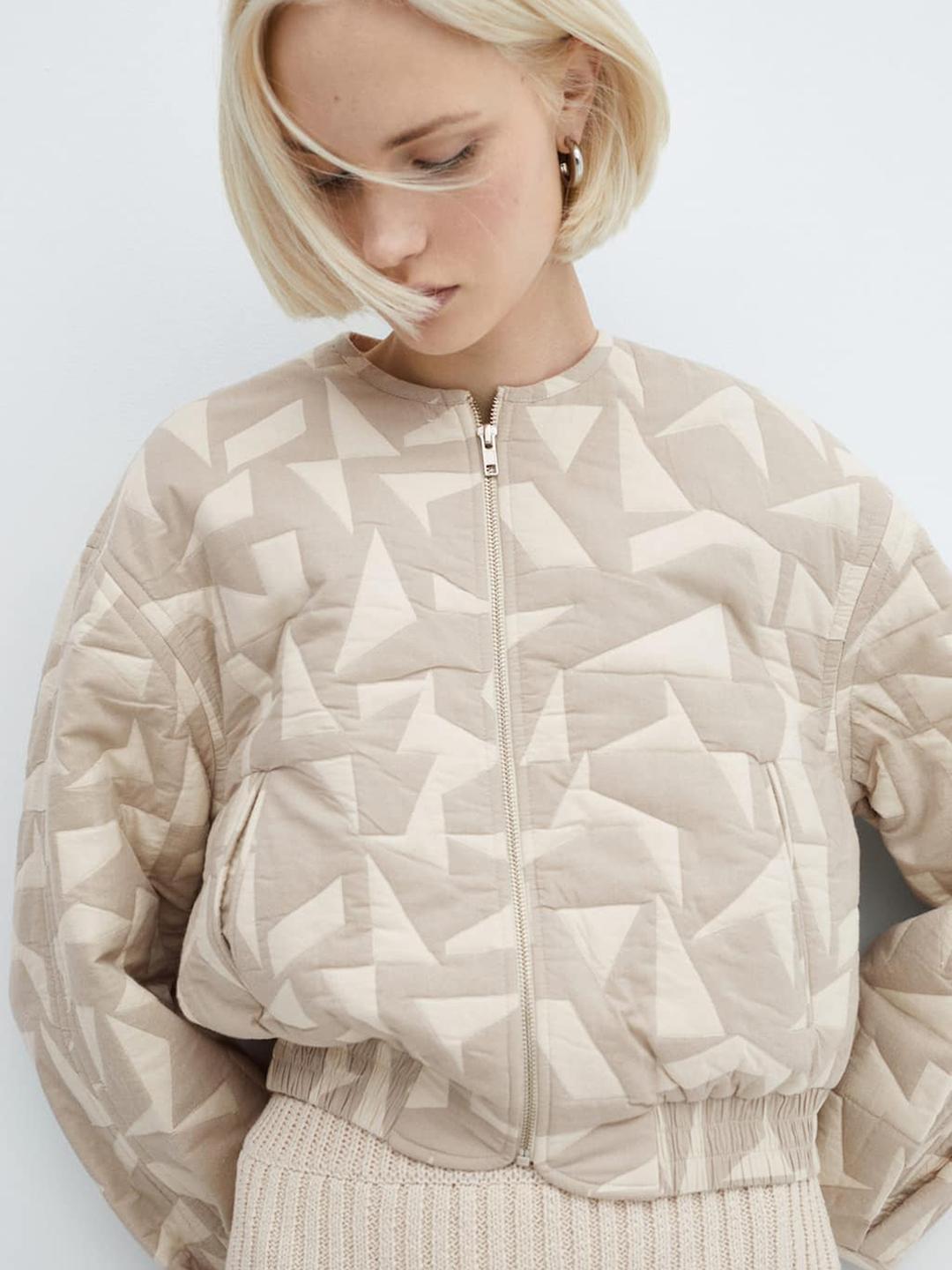 MANGO Geometric Quilted Pure Cotton Jacket