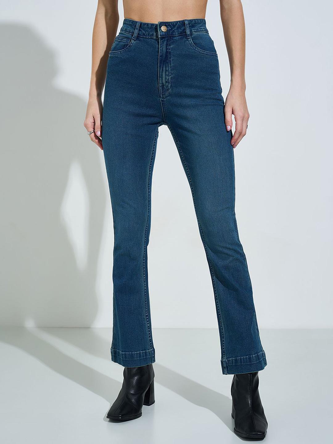 SF JEANS by Pantaloons Women Flared High-Rise Low Distress Jeans