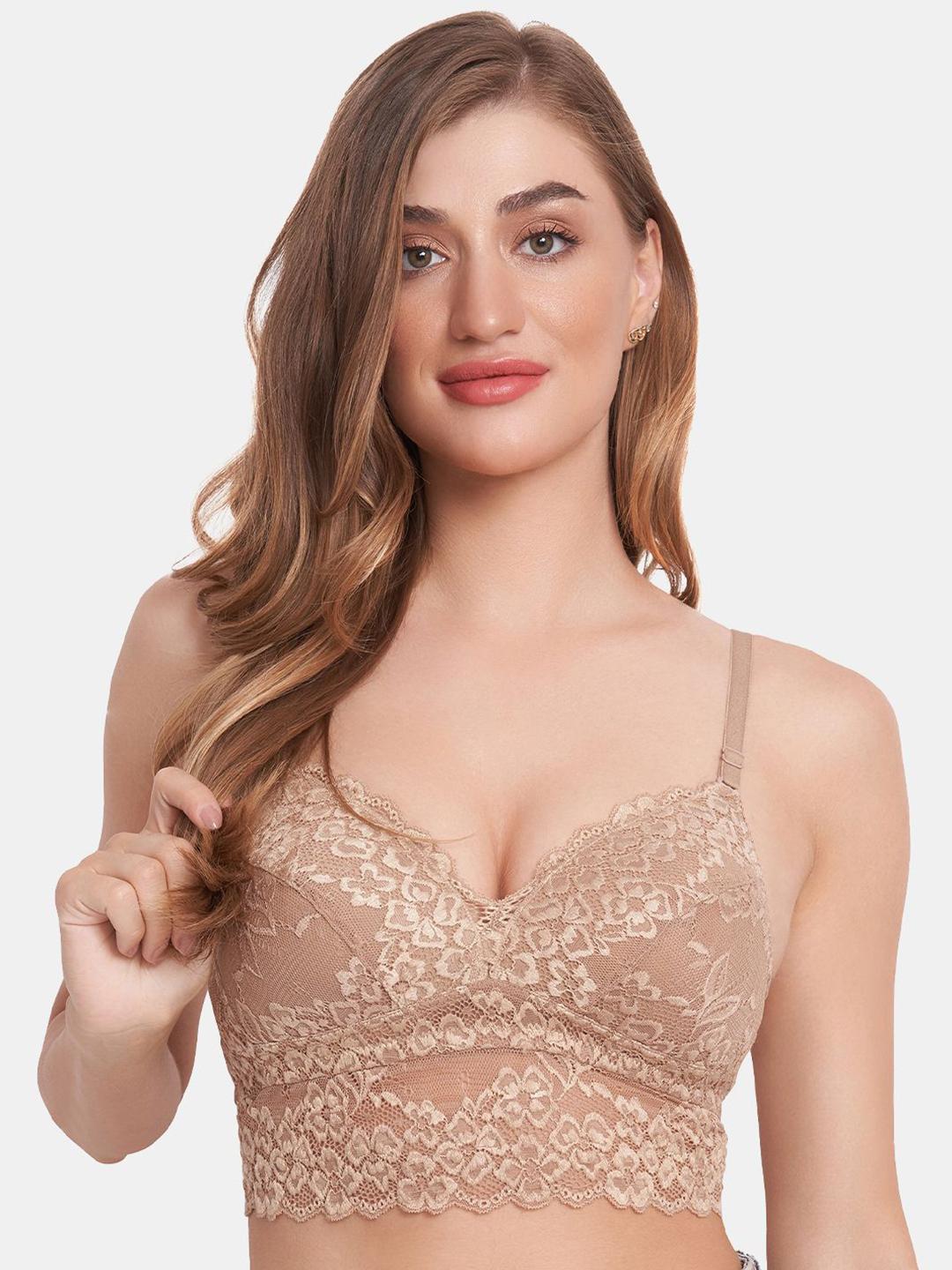 Buy MAROON Floral Embellished Bralette Medium Coverage Heavily Padded Bra With All Day Comfort - - Apparel for Women