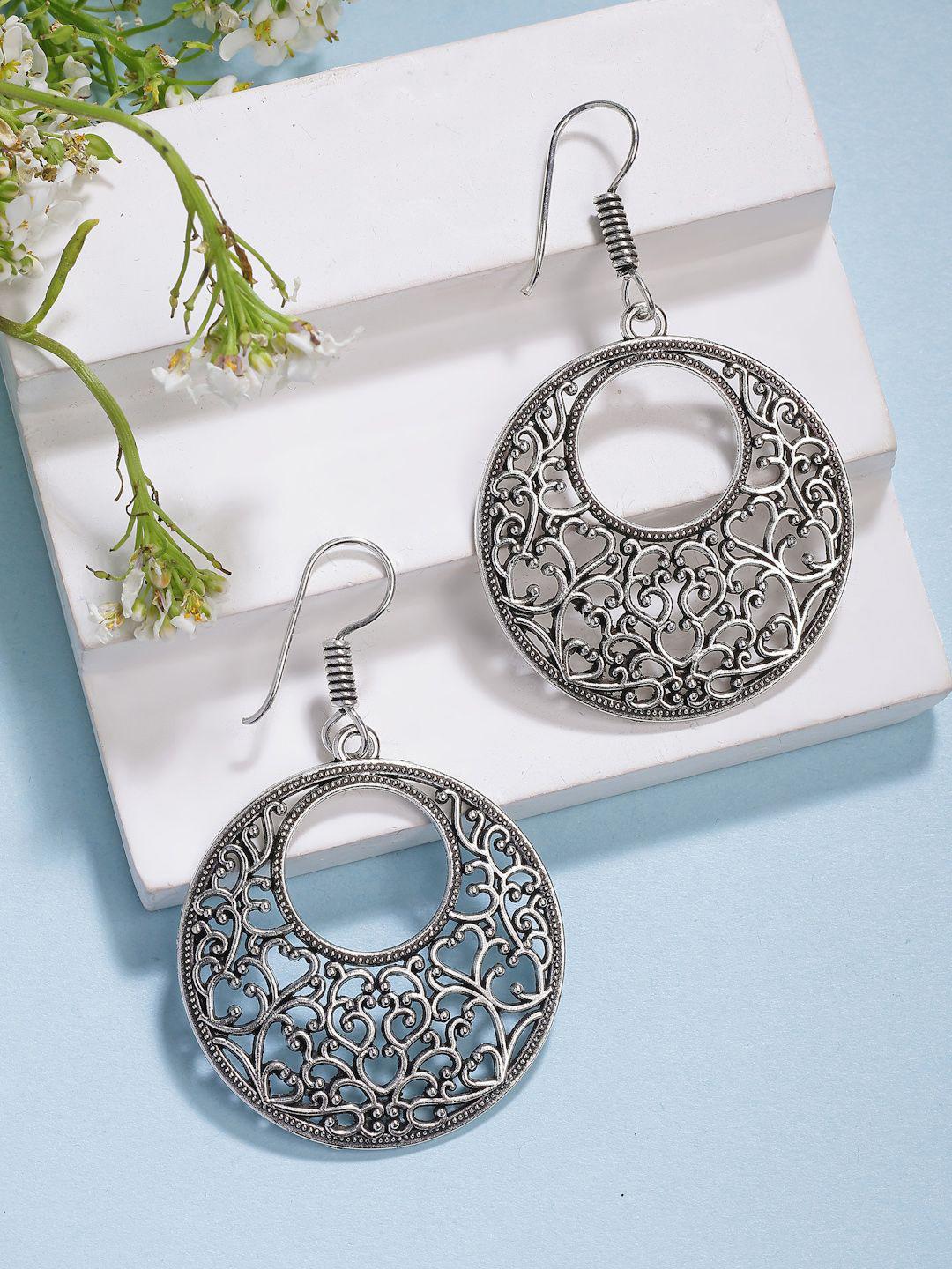 Buy NVR German Silver Oxidised Silver Plated Circular Shaped Chandbali Earrings -  - Accessories for Women
