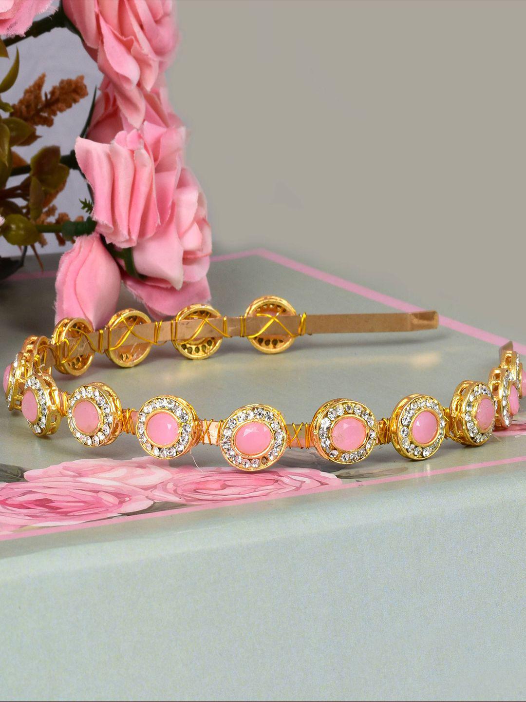 Buy LYKAA Set Of 1 Pink Kundan Floral Design MathaPatti Hairband -  - Accessories for Women